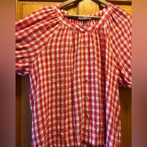 Woman's Gingham Top Red and White Checkered Blouse